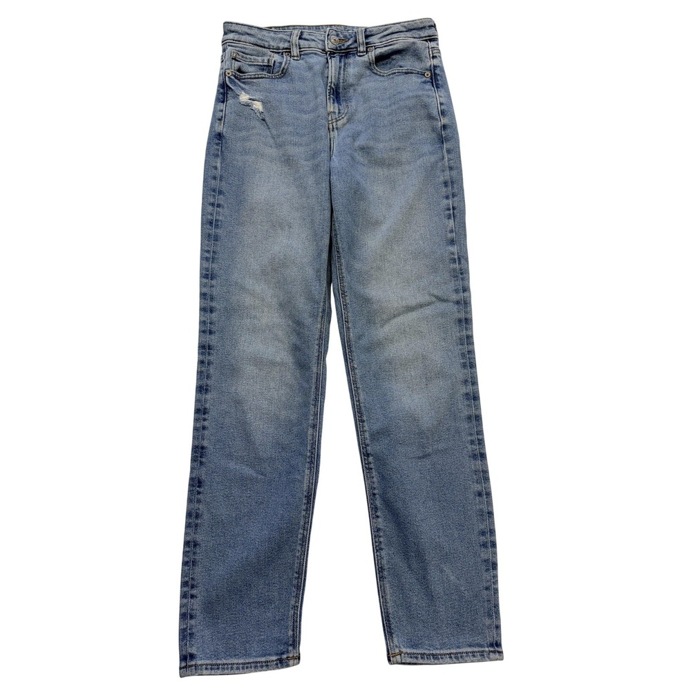American Eagle Straight Jeans‎ Womens 4 Blue High Rise Distressed Stretch 27x27